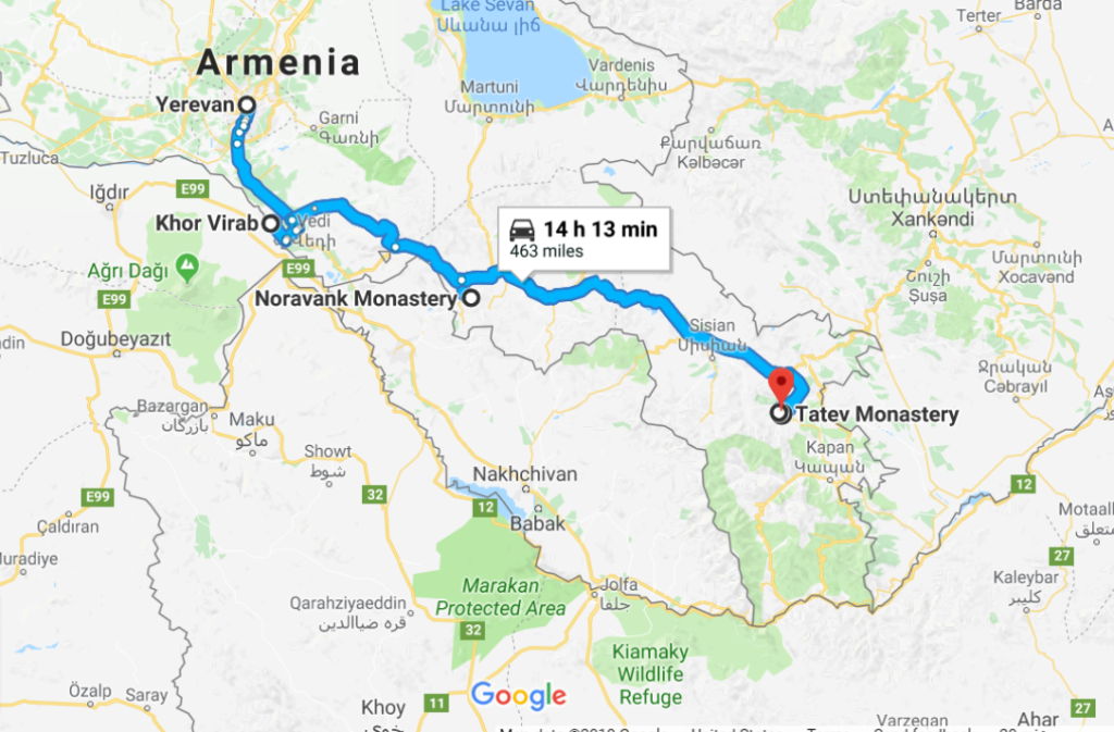 Armenia Road Trip Route