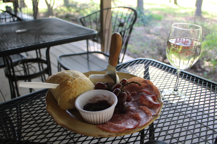 A snack platter from Hidden Brook Winery with cheese, salami, bread & jam. Yum!