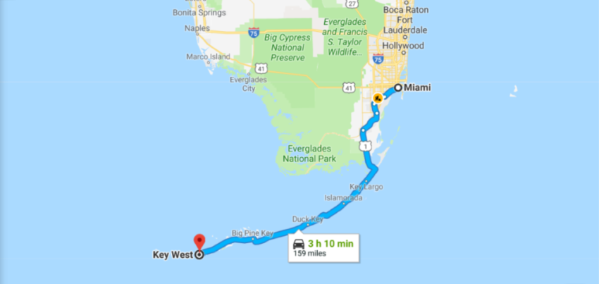 Miami to Key West Route Map
