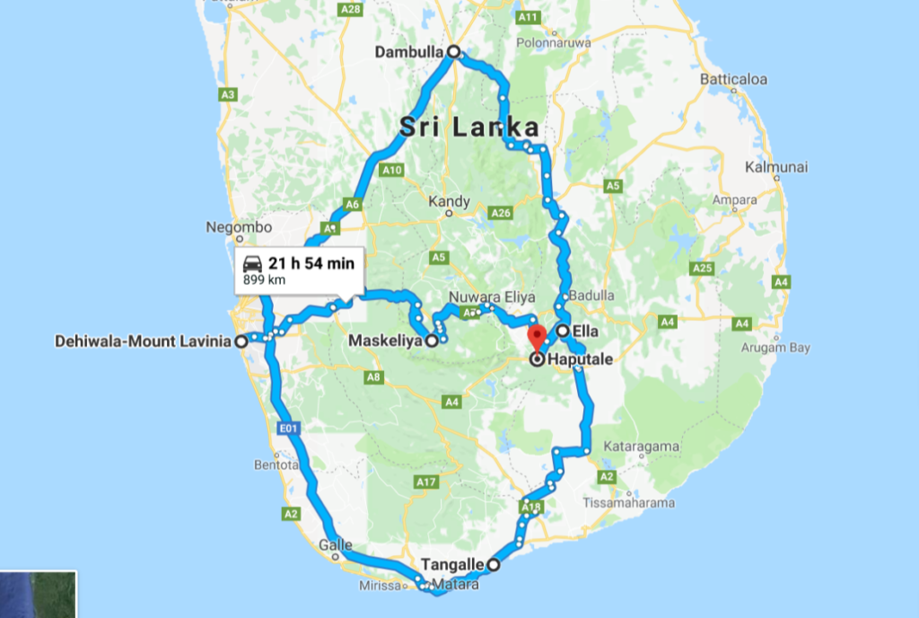 Sri Lanka Road Trip Map