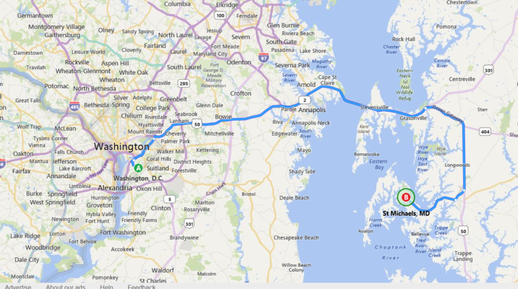map from dc to st. michaels md