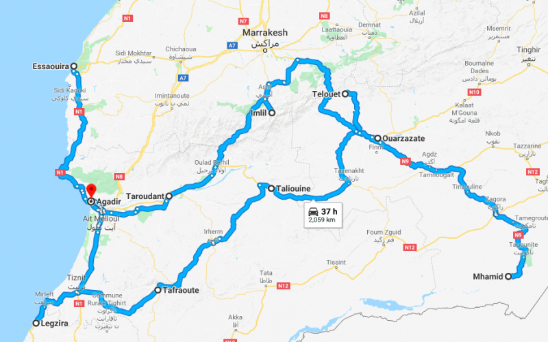Morocco Road Trip Route